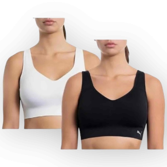 NWT Puma Women’s 2‑Pack Seamless Sports Bra – Large – Black & White. - Picture 1 of 6